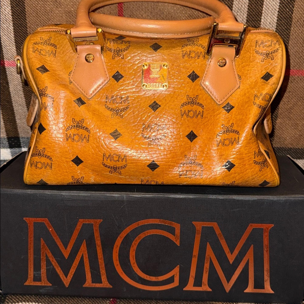 MCM Cognac Visetos Boston